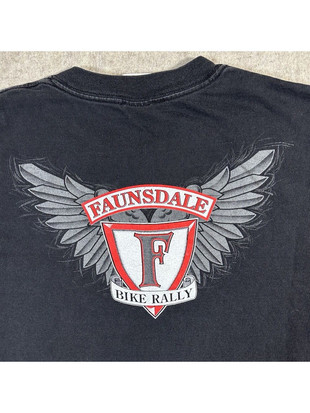 Vintage Faunsdale Bike Rally T-Shirt Large Black Motorcycle Y2K